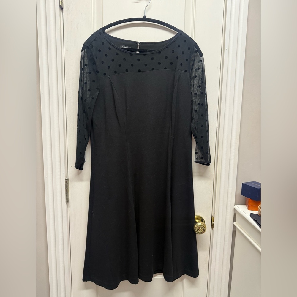 Talbots Black Dress with Sheer Polka Dot Sleeves